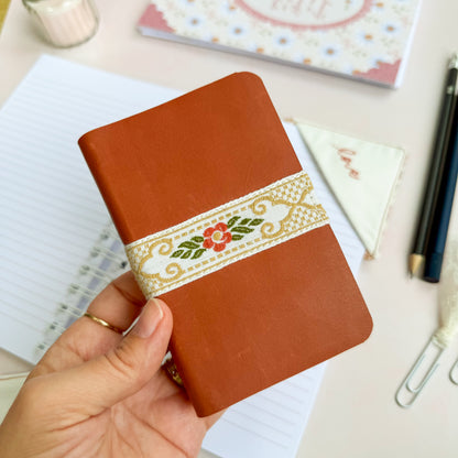 Tan leather Pocket New testament, Psalm & Proverbs with floral trim edging