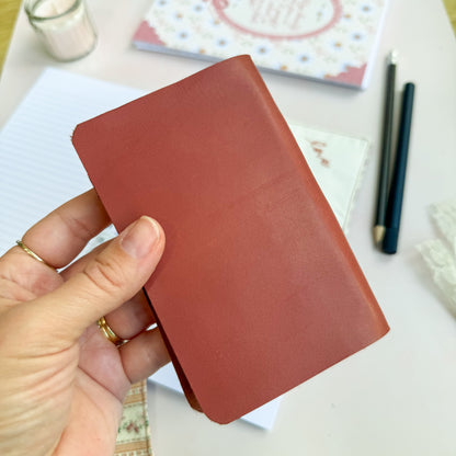 Reddish Brown leather Pocket New testament, Psalm & Proverbs with floral trim edging