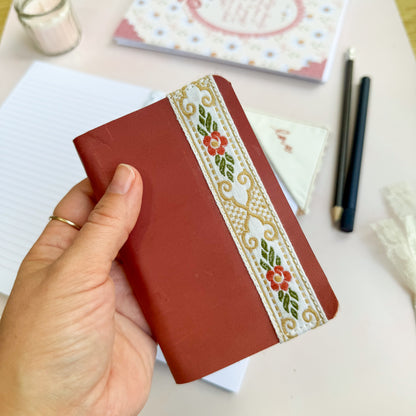 Reddish Brown leather Pocket New testament, Psalm & Proverbs with floral trim edging