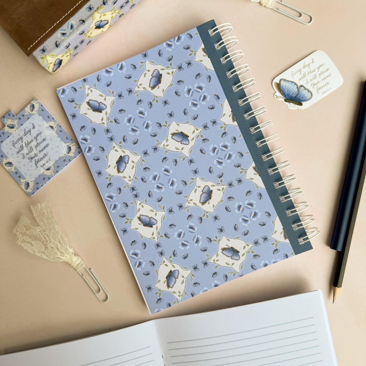 Everyday I Will Praise - Blue Butterfly - Wire Bound Prayer & Reflection Journal