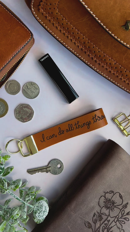 I Can Do All Things Through Him Who Gives Me Strength - Real Leather Key Fob Key Ring
