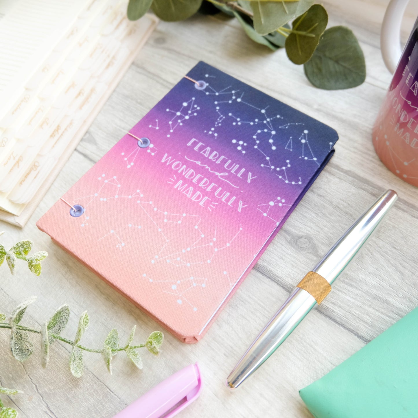 Fearfully and Wonderfully Made - Hard Backed Fabric Covered Ombre Notebook Journal - Coptic Stitch Binding