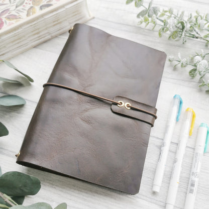 Real Leather Travelers Journal Cover - A5 Journal Cover Prayer - Prayer Journal - Deep Brown Textured Leather