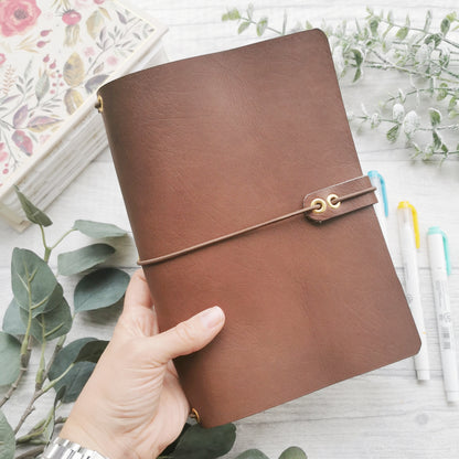 Real Leather Travelers Journal Cover - A5 Journal Cover Prayer - Prayer Journal - Chestnut Leather