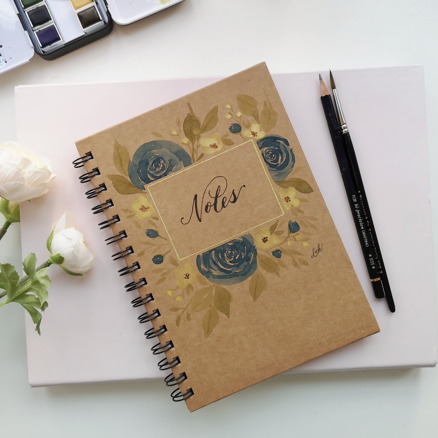 Loose Roses and florals - Hand painted watercolour lined A5 lined notebook