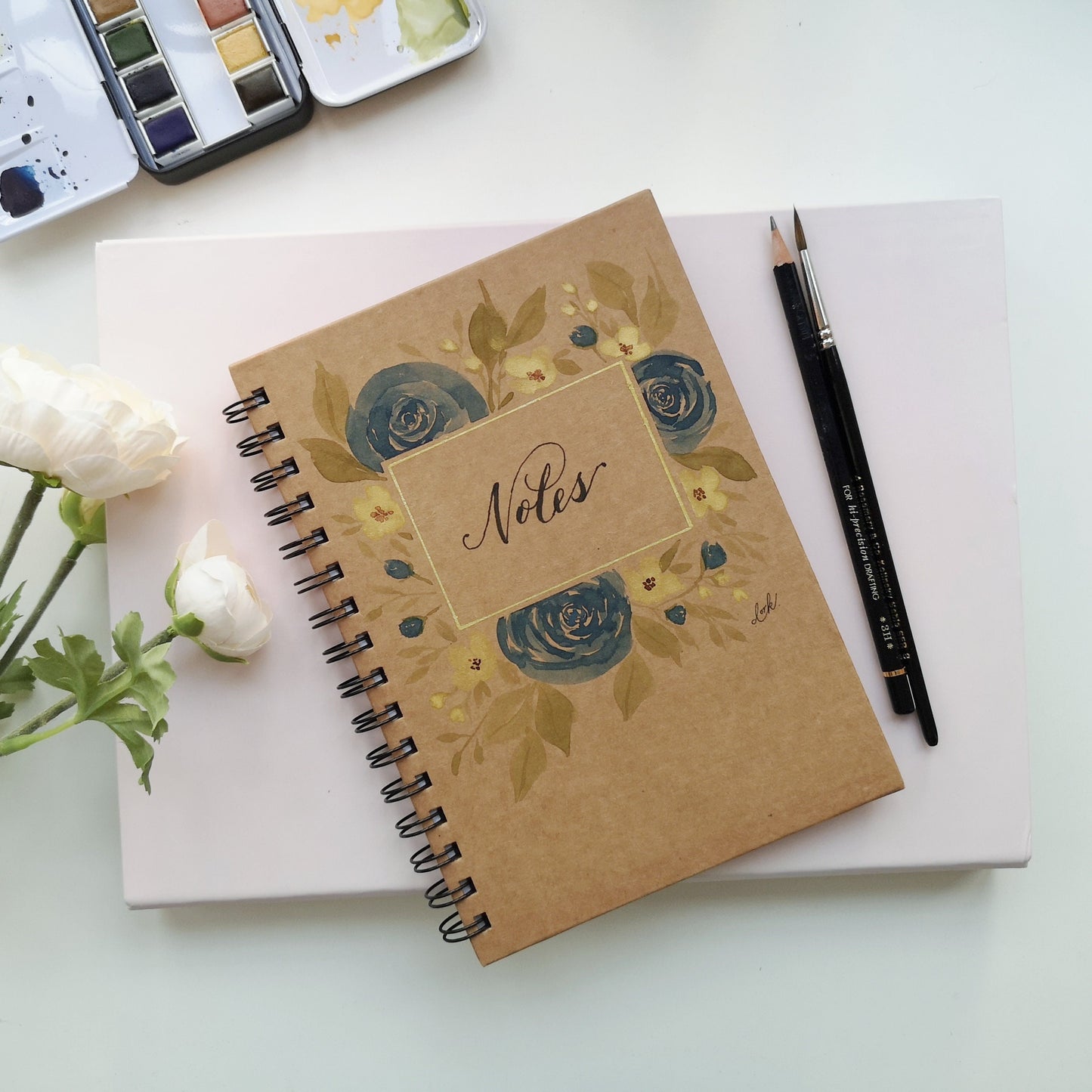 Loose Roses and florals - Hand painted watercolour lined A5 lined notebook