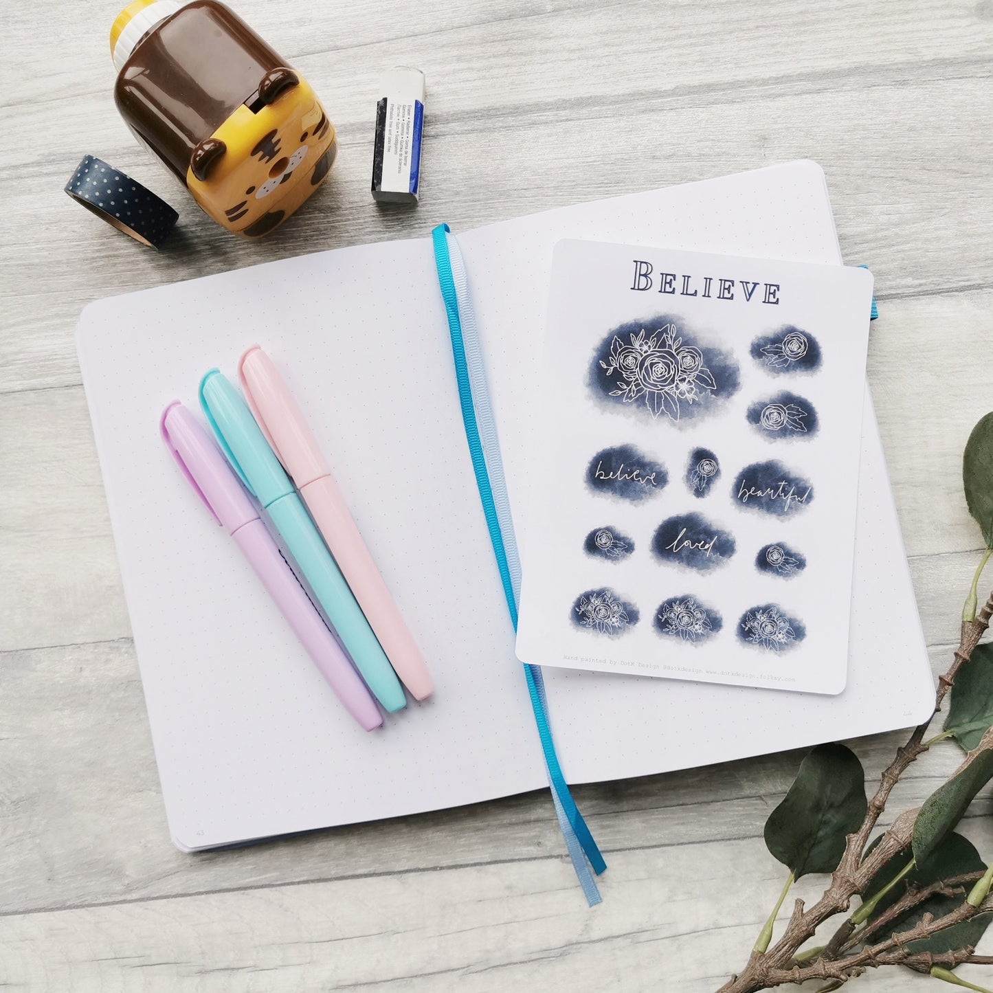 Believe - Watercolour Navy Blue Floral Sticker Sheet