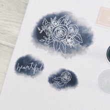 Load image into Gallery viewer, Believe - Watercolour Navy Blue Floral Sticker Sheet
