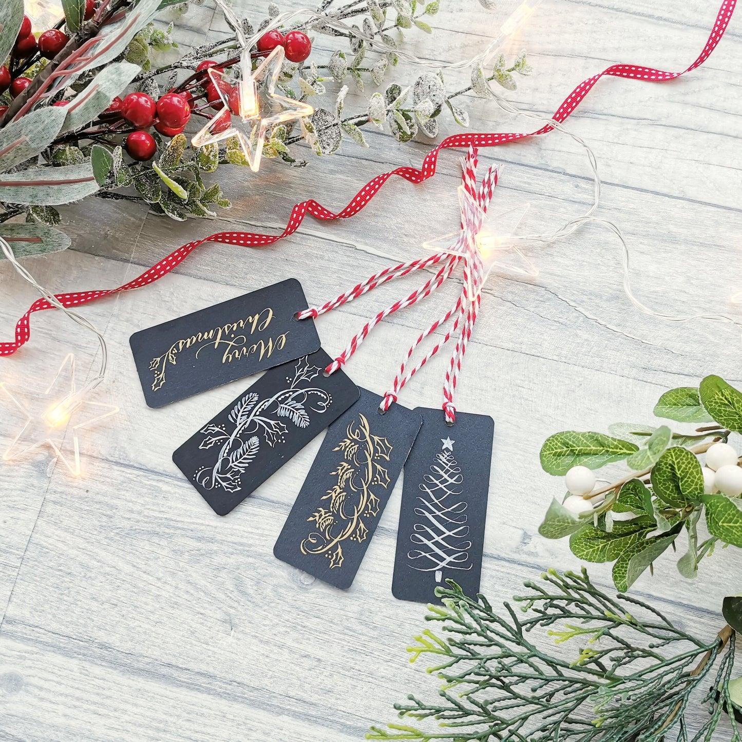 Christmas Gift tags - Copperplate Calligrapghy flourishes