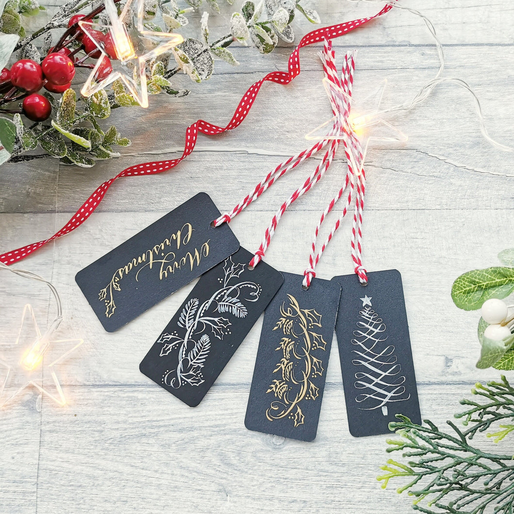 Christmas Gift tags - Copperplate Calligrapghy flourishes