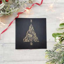 Load image into Gallery viewer, Gold Christmas Tree Card - Hand Drawn Calligraphy Flourishes
