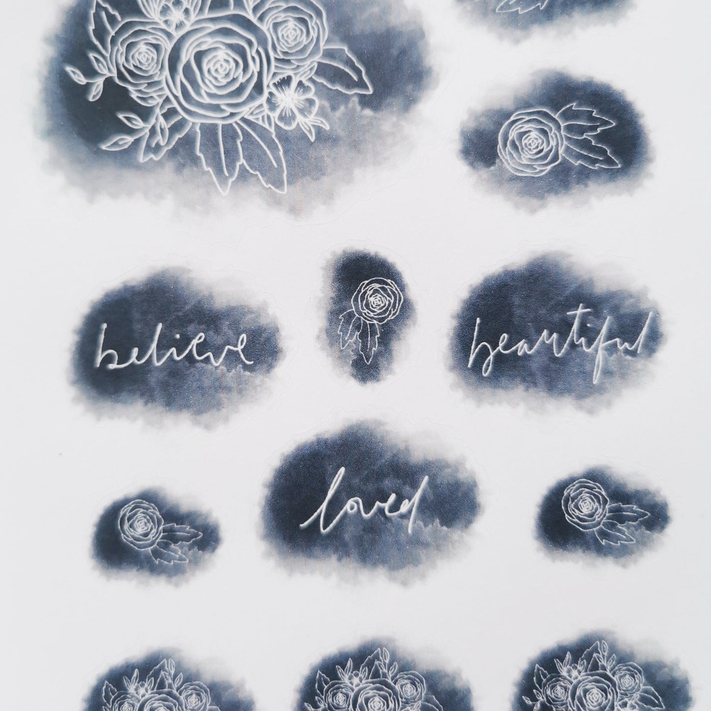 Believe - Watercolour Navy Blue Floral Sticker Sheet