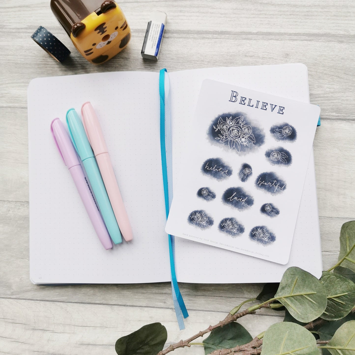 Believe - Watercolour Navy Blue Floral Sticker Sheet