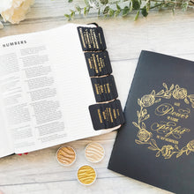 Load image into Gallery viewer, Elegant Black Bible Tabs - Gold, Silver or Rose Gold Foil
