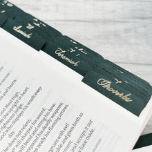 Load image into Gallery viewer, Forest Green Bible Tabs - Elegant Gold Foil Script
